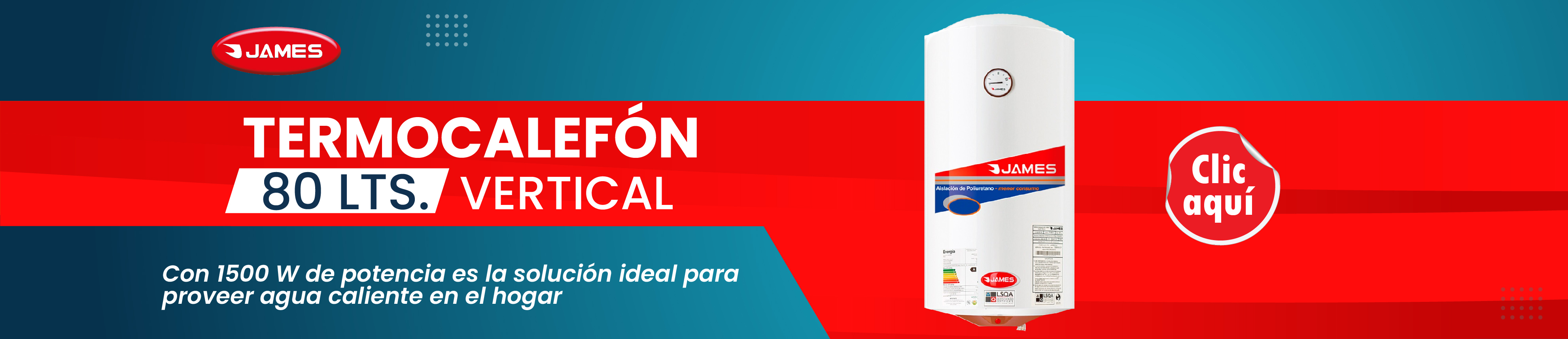 Termocalefón James Vertical 80 Lts.