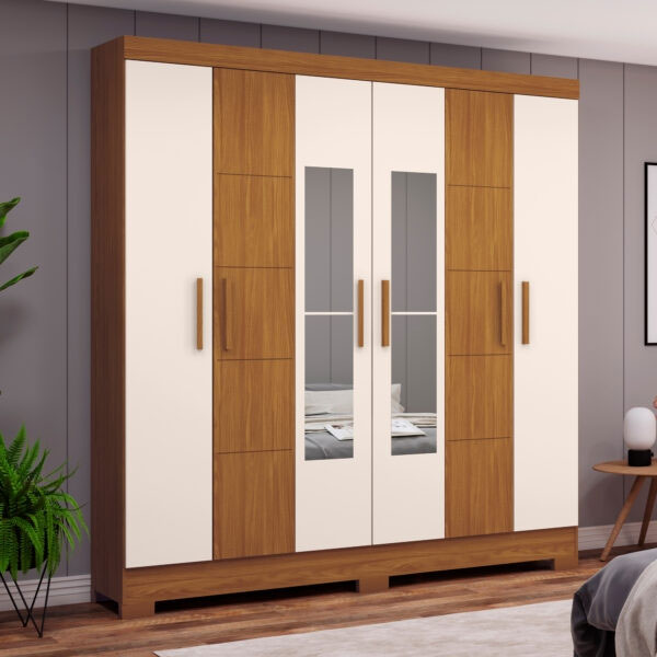 Ropero 6 Puertas Con Espejo B73 Briz Nature|Off White