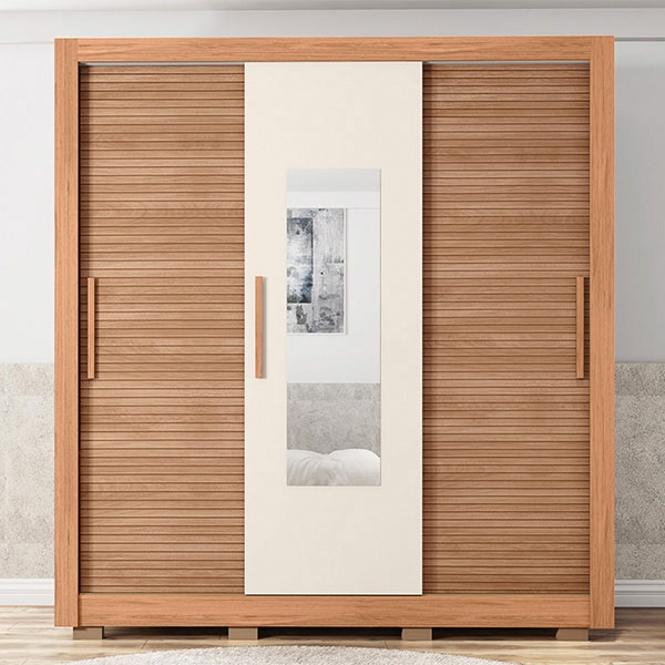 Ropero 3 Puertas Corredizas Con Espejo Chile 1.9 Caemmun Freijo|Off White