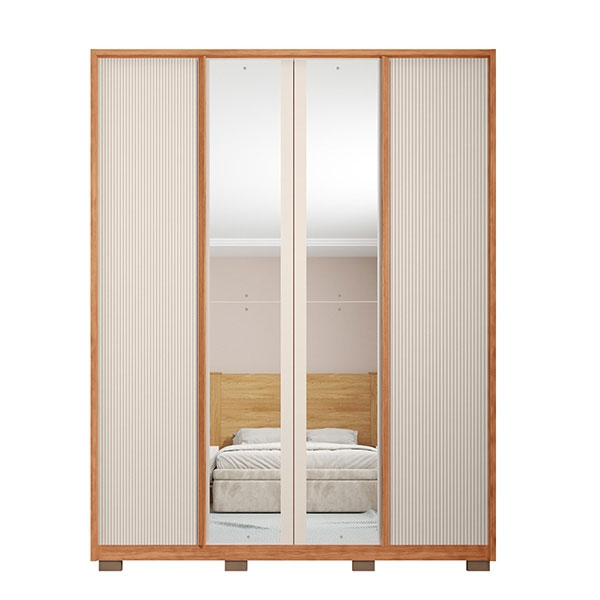 Ropero 4 Puertas Con Espejo Lior 1.8 Caemmun Freijo|Off White
