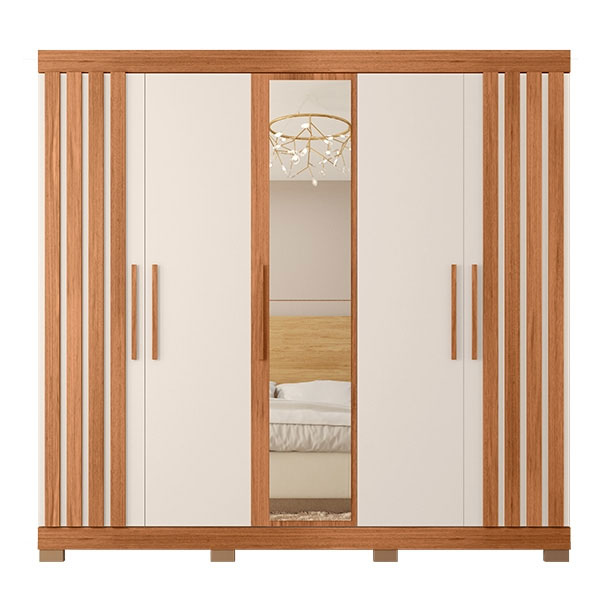 Ropero 5 Puertas Con Espejo Sophia 2.2 Caemmun Freijo|Off White