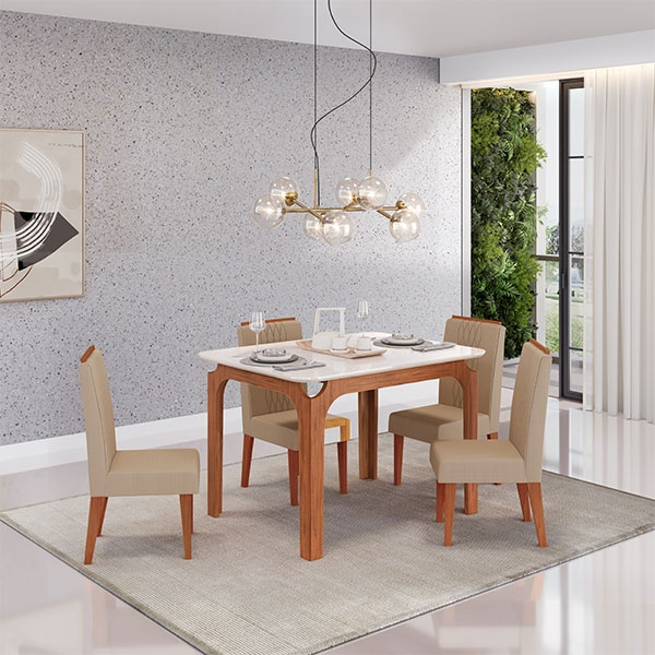 Juego Comedor 1200 Con Vidrio Marina 4 Sillas Lia Dj Freijo / Tampo Off White