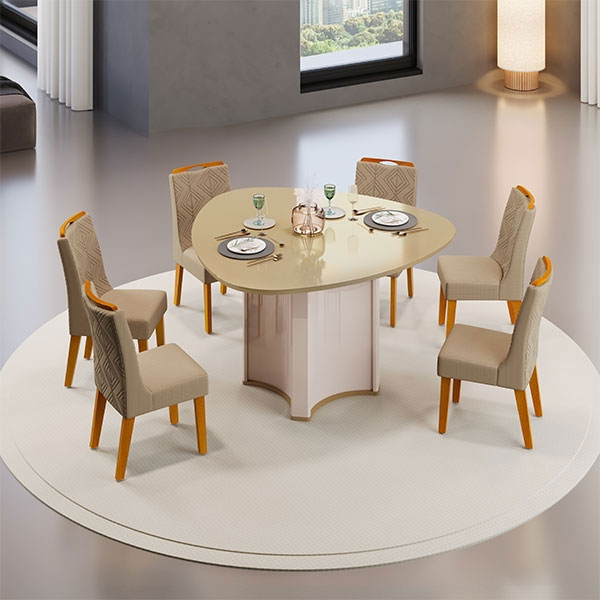 Juego Comedor 1360 Con Tampo Orgánico Redondo Chanel 6 Sillas Stela DJ Off White
