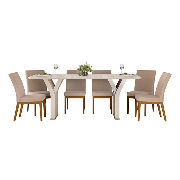 Juego Comedor 1800 Con Vidrio Yara 6 Sillas Isadora Madera DJ Ipe | Creme
