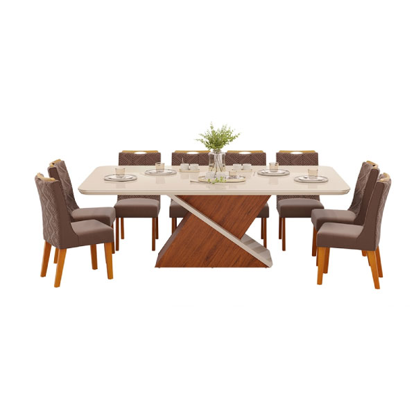 Juego Comedor 2000 Con Vidrio Zafira 8 Sillas Stela DJ Freijo | Off White
