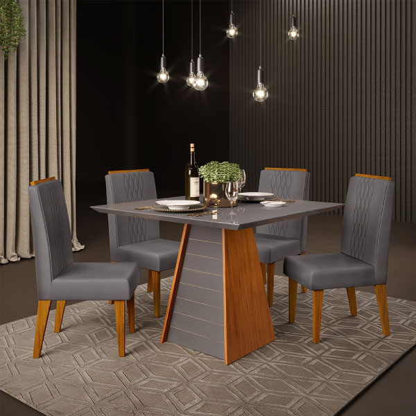 Juego Comedor 900 Con Vidrio Fler 4 Sillas Lia Dj Freijo | Gris Urbano
