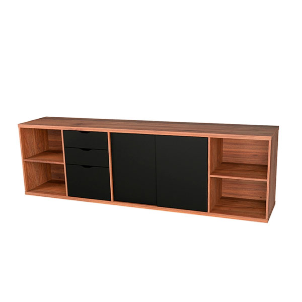 Armario Bajo 205 Premium 29.002.2 2 Puertas Corredizas Y 3 Cajones Giobel Noce | Negro