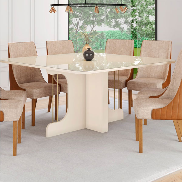 Juego Comedor 1500 Con Vidrio Mavi 8 Sillas Ivy Henn Off White