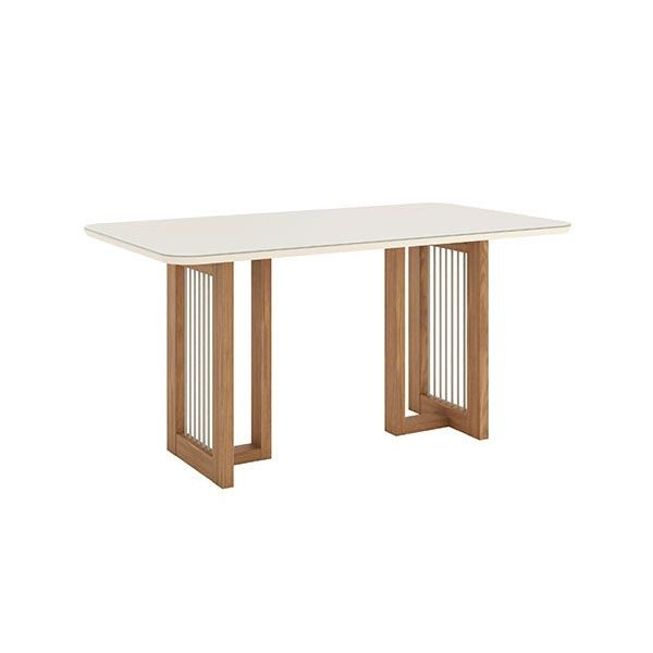 Juego Comedor 1600 Con Vidrio Yara 6 Sillas Malu Henn Tela Marron Almendra