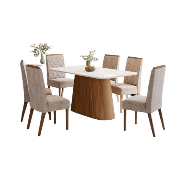 Juego de Mesa Henn Olivia con 6 Sillas - Nature/Off White