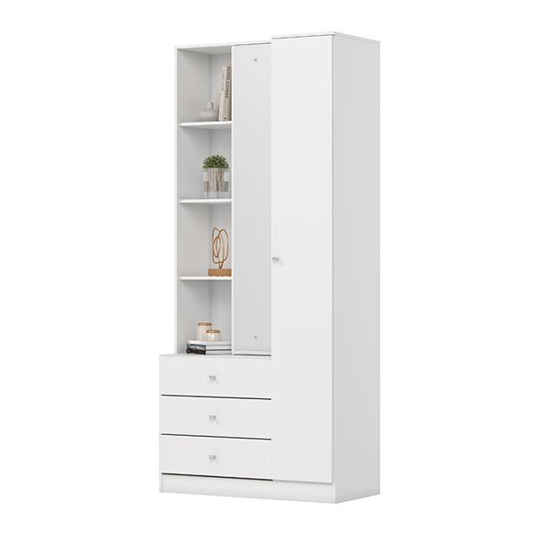 Multiuso 1 Puerta 3 Cajones Con Espejo Doha Henn Blanco