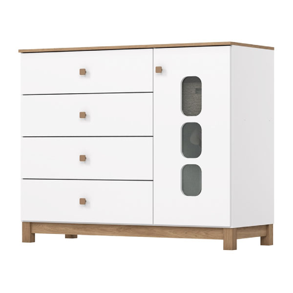 Comoda 4 Cajones 1 Puerta Aconchego Henn Blanco | Jequitiba Hp