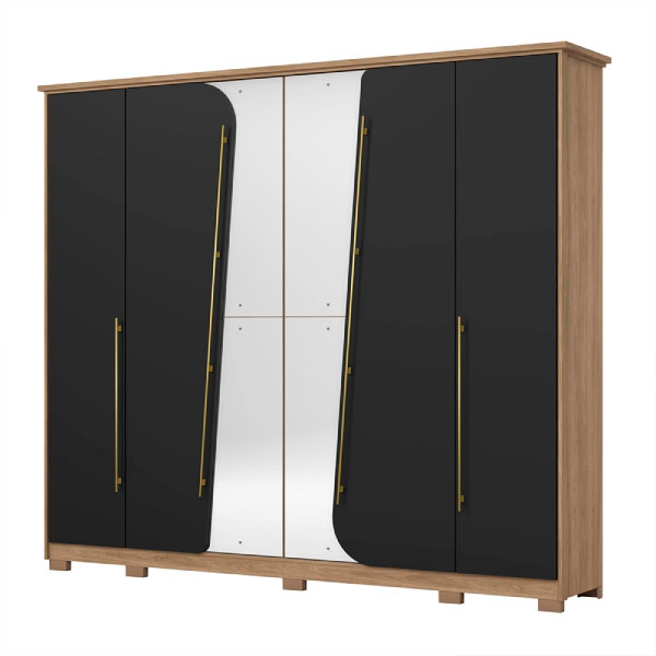 Ropero 6 Puertas Con Espejo Dubai D322 Henn Jequitiba | Negro