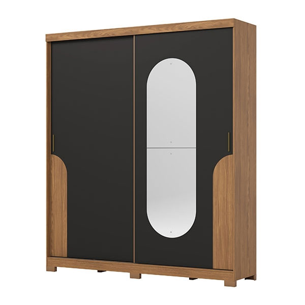Ropero 2 Puertas Deslizantes Con Espejo Talles Henn Nature | Negro