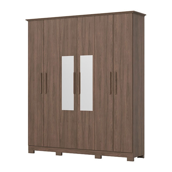 Ropero 6 Puertas Con Espejo Cover Henn Castaño