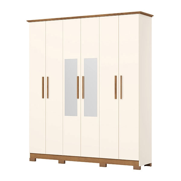 Ropero 6 Puertas Con Espejo Cover Henn Off White Nature