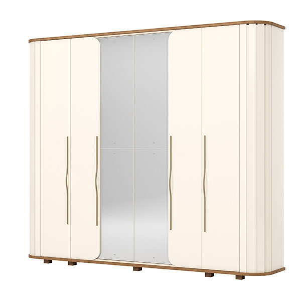 Ropero 6 Puertas Con Espejo Premium Henn Off White Nature
