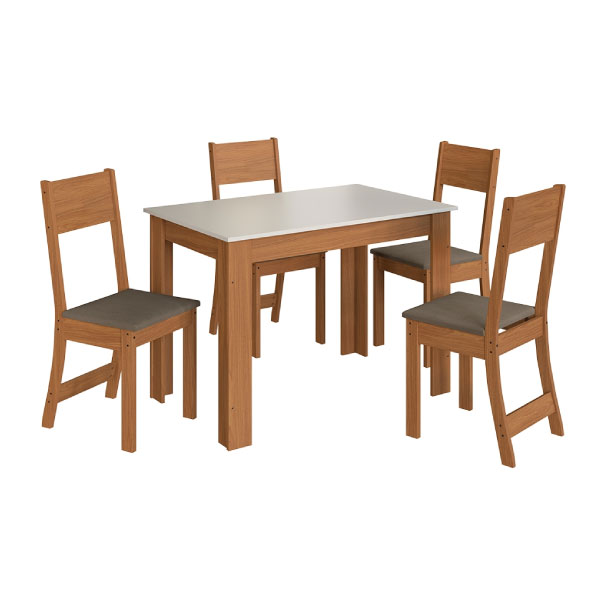 Conjunto Comedor 1080 4 Sillas Atlanta Indékes Noce | Tela Grafite Indékes Freijo | Off White