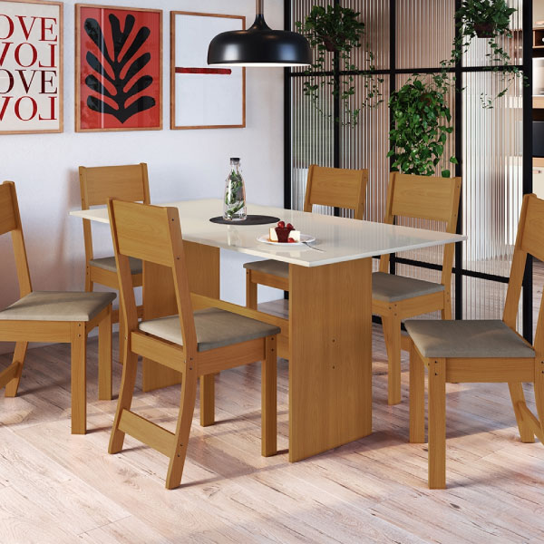 Conjunto Comedor 1500 6 Sillas Karla Indekés Freijo | Off White