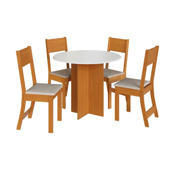 Juego Comedor Redondo 4 Sillas Alice 10085.1 Indekés Freijo|Off White