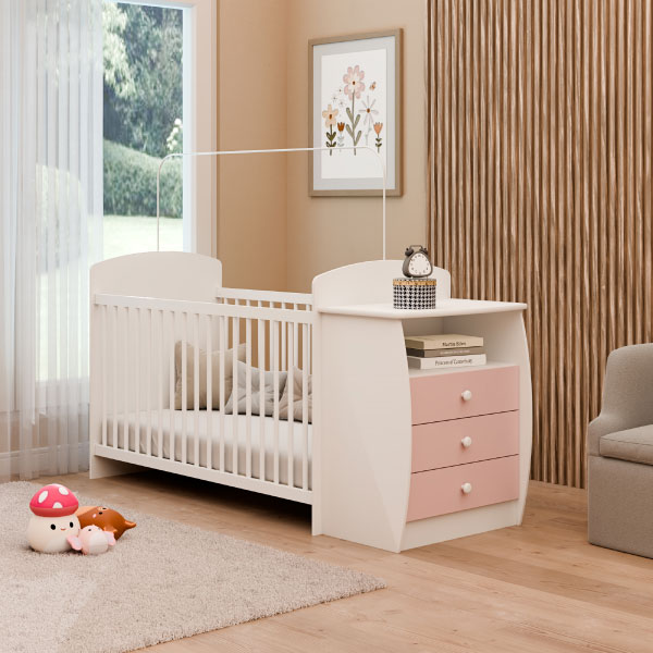 Cuna C/Comoda Multimóveis Blanco - Rosa