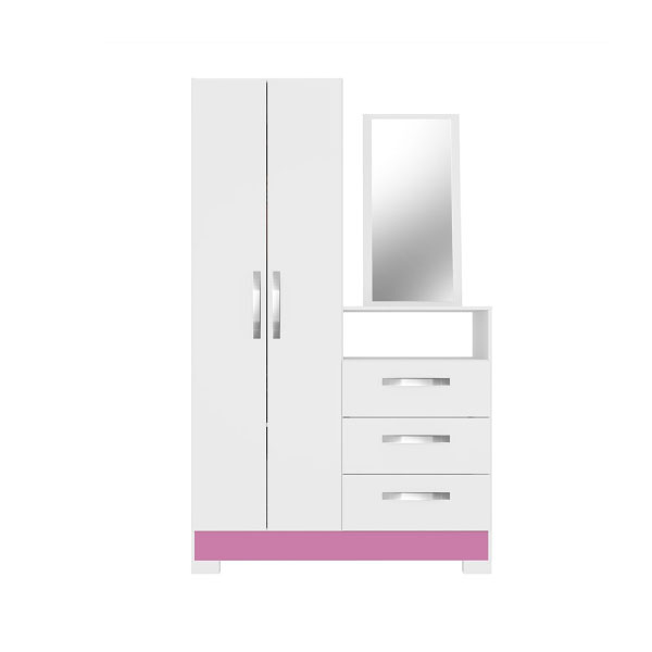 Comoda Multiuso 2 Puertas 3 Cajones Con Espejo Nt5165 Notavel Blanco|Rosa