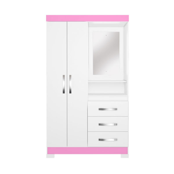Ropero 2 Puertas 3 Cajones Nt5170 Con Espejo Notavel Blanco Rosa Flex