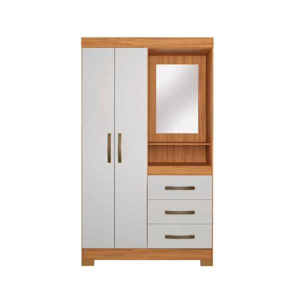 Ropero 2 Puertas 3 Cajones Nt5170 Con Espejo Notavel Blanco Rosa Flex
