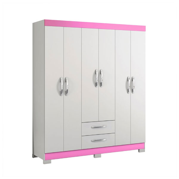 Ropero 6 Puertas 2 Cajones Nt5130 Notavel Branco|Rosa Flex