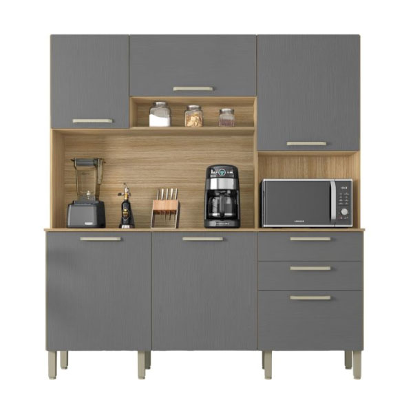 Mueble de Cocina Kits Paraná Ferrara - Freijó/Gris