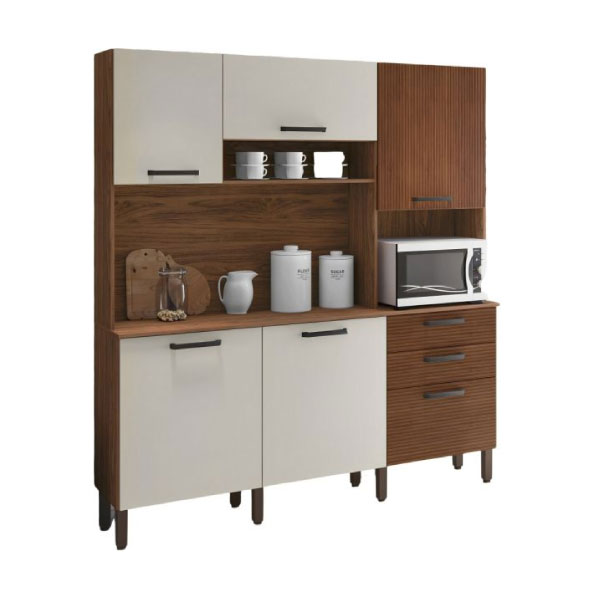 Mueble de Cocina Kits Paraná Ferrara - Nogueira/White Ripado