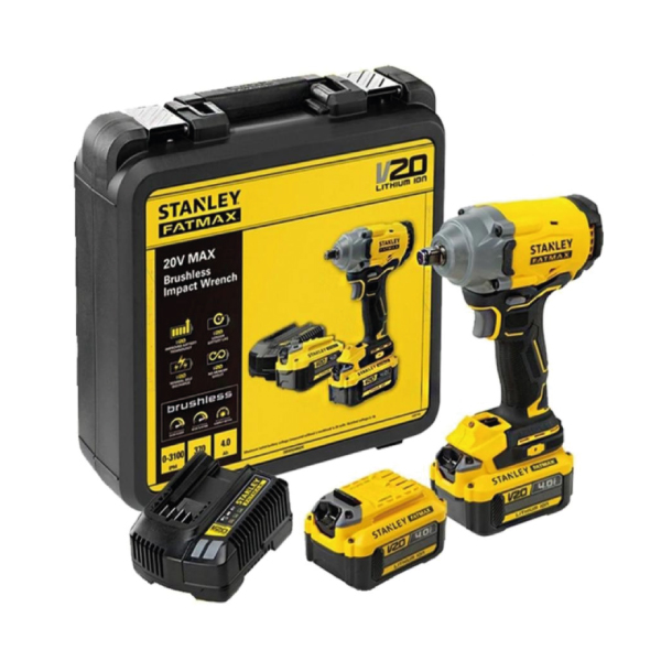 Llave de Impacto Inalámbrica Stanley SBW920 20V 1/2” + 2 Baterías 4Ah + Maletín