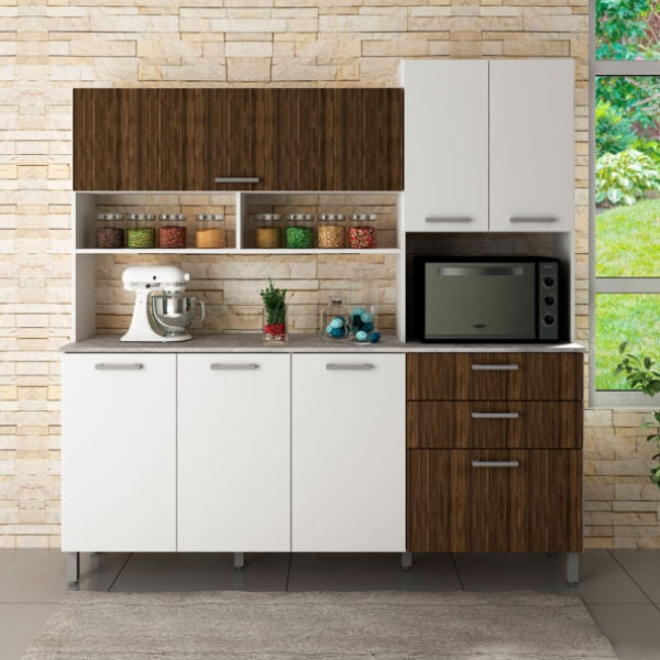 Kit Cocina 6 Puertas 3 Caj. Cz1014 Tecnomobili Blanco|Nogal